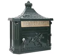 Cassetta delle lettere da parete verde in alluminio pressofuso 40,5 x 16 x 45 cm con porta richiudibile, resistente alle intemperie, con sportello per giardino, recinzione, esterno e funzione cassetta