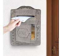 Cassetta delle lettere da parete, vintage, decorazione per la casa, in metallo, per esterni, vintage, per la ricezione di poste, giornali e consigli (grigio)