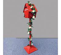 Cassetta delle Lettere in Ferro su Palo, Modello Forest Cabin da 48,81" con Serratura a Chiave e Decorazione Floreale, Cassetta Postale da Giardino in Stile Primaverile per Esterni(Red)