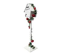 Cassetta delle Lettere in Ferro su Palo, Modello Forest Cabin da 48,81" con Serratura a Chiave e Decorazione Floreale, Cassetta Postale da Giardino in Stile Primaverile Interni/Esterni(White)