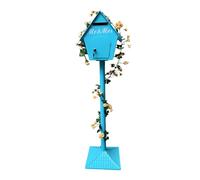 Cassetta delle Lettere in Ferro su Palo, Modello Forest Cabin da 48,81" con Serratura a Chiave e Decorazione Floreale, Cassetta Postale da Giardino in Stile Primaverile Interni/Esterni(Blue)