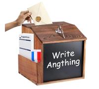 Cassetta delle lettere in legno, 20,8 x 16,5 x 20 cm, con serratura, chiave e vite di montaggio, in legno Suggestion Boxes, contenitore per donazioni, controparte o montaggio a parete