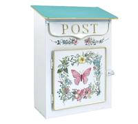 Cassetta delle lettere in stile retrò, stile rurale, per esterni, stile antico, stile nostalgico, decorazione per la casa, motivo farfalle, colore bianco