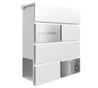 Cassetta delle lettere Manufaktur Design - Cassetta delle lettere Kant Edition con scomparto per giornali, Elegance 3, personalizzabile con nome e numero civico (RAL 9016 bianco traffico)