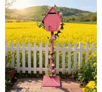 Cassetta delle Lettere su Palo, Grande Cassetta Postale in Ferro con Serratura, Chiavi e Decorazione Floreale Artificiale - Stile Forest Cabin per Giardino e Cortile(C)