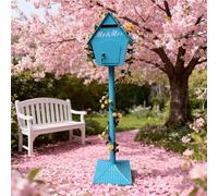 Cassetta delle Lettere su Palo, Grande Cassetta Postale in Ferro da 48,81", Montaggio a Terra con Serratura e Chiave, Cassetta Postale da Giardino in Stile Primaverile per Esterni(Blue)