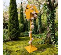 Cassetta delle Lettere su Palo, Grande Cassetta Postale in Ferro da 48,81", Montaggio a Terra con Serratura e Chiave, Cassetta Postale da Giardino in Stile Primaverile per Esterni(Gold)