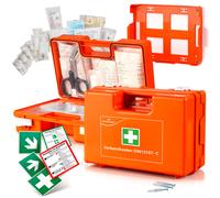 Cassetta di pronto soccorso conforme alla norma DIN 13157:2021, cassetta aziendale con supporto a parete, kit sanitario da 84 pezzi, per aziende fino a 50 persone