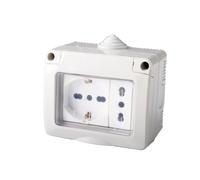 Cassetta Elettrica IP55 Con Sportellino 3 Moduli Presa Schuko P40 Presa Bipasso