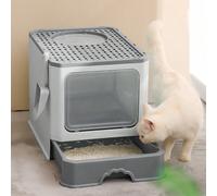 Cassetta igienica con coperchio, completamente chiusa, pieghevole, adatta per gatti fino a 15 kg, con paletta per lettiera, lettiera per gatti resistente agli odori con coperchio Blocchi di colore,A s
