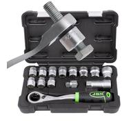 Cassetta kit di 14 utensili in valigia Bussole e cricchetto cavo forato reversibile da 1/2" comodo salva spazio spazi angusti e per rimuovere svitare dadi anche nei perni lunghi JBM GO TROUGH