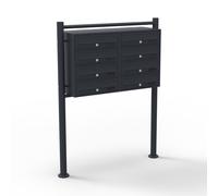 Cassetta let. condominiale nera a 8 compart. con supporto verniciata a polvere