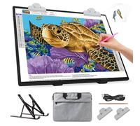 Cassetta luminosa A3 con tasca/supporto, batteria da 3000 mAh, cuscinetto a LED ricaricabile, 3 colori dimmerabili e 6 livelli di luminosità, tavolo luminoso per pittura con diamanti, disegno,
