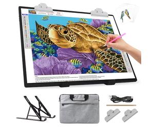 Cassetta luminosa A3 con tasca/supporto, batteria da 3000 mAh, cuscinetto a LED ricaricabile, 3 colori dimmerabili e 6 livelli di luminosità, tavolo luminoso per pittura con diamanti, disegno,