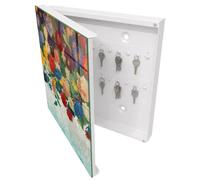 Cassetta per Chiavi 30x30 cm | Bianco | A Sinistra | Montaggio a Parete | Paradiso dei Fiori | Frontale Decorativo in Vetro Temperato | per Uffici | Tasselli e Viti Inclusi | in Metallo