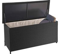 Cassetta per cuscini in poly-rattan HWC-D88, cassetta per cuscini da giardino ~ Premium nero, 63x135x52cm 320l