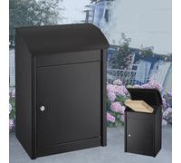 Cassetta per la consegna dei pacchi in metallo nera da parete con serratura a chiave, cassetta per la consegna di piccoli pacchi, struttura ad arco impermeabile, mobiletto