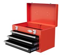 Cassetta Porta Attrezzi con 3 Cassetti e Vano Superiore con Maniglia 45x24x27 cm in Acciaio Rosso