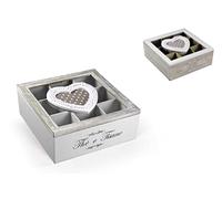 CASSETTA PORTA BUSTINE DI TE' IN LEGNO A 9 POSTI CUORI