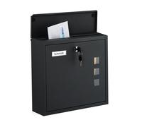 Relaxdays Cassetta della Posta a Parete, Buca Porta Lettere con Chiave e Finestrelle, Mailbox HLP: 33x35x12 cm, Nero, Ferro
