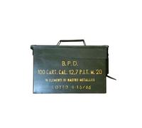 Cassetta Porta Munizioni 100 Colpi, Militaria - Scatola Metallo a Tenuta Stagna 14x19x30 CM per Cartucce da Caccia in Stile Militare, Accessori Tattici da combattimento - Baule in Ferro Anni 60-70