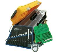 CASSETTA PORTA UTENSILI ATTREZZI SET CHIAVI BOX INSERTI BIT TORCIA FRONTALE LED