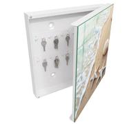 Cassetta Portachiavi 30x30 cm | Bianco | A Destra | Montaggio a Parete | Paradiso sulla spiaggia | per Uffici | in Metallo | Tasselli e Viti Inclusi | Frontale Decorativo in Vetro Temperato