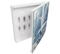 Cassetta Portachiavi 30x30 cm | Bianco | A Destra | Montaggio a Parete | Silenzio soffocato | Frontale Decorativo in Vetro Temperato | in Metallo | per Uffici | Tasselli e Viti Inclusi