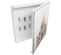 Cassetta Portachiavi 30x30 cm | Bianco | A Destra | Montaggio a Parete | Un edificio maestoso | per Uffici | Tasselli e Viti Inclusi | in Metallo | Frontale Decorativo in Vetro Temperato