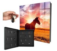 Cassetta portachiavi in vetro 30x30 cm Cavallo al sole Porta Sinistra Nero