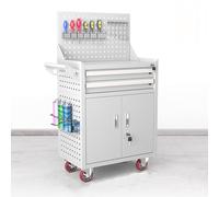 Cassetta portautensili resistente con cassetto di bloccaggio, carrello multiuso con piastra sospesa e ganci per l'organizzazione di garage, magazzini e officine