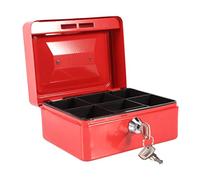 Cassetta Portavalori con Chiave e Vassoio Portamonete, Mini Cassaforte di Sicurezza Portatile in Ferro Chiusura Serratura 2 Chiavi per Denaro Contante Cash Contare Trasportare Box Porta Soldi (Rosso)