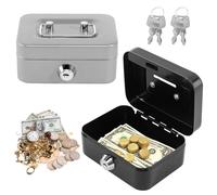 Cassetta portavalori richiudibile, piccola cassetta porta denaro, 2 pezzi, con chiave, portatile, per monete, banconote e banconote (nero + argento)