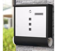 Bakaji Cassetta Postale in Acciaio Inox da Parete Buca Lettere per Posta da Esterno con Chiusura Chiave e Porta Giornale (Bianco Nero)