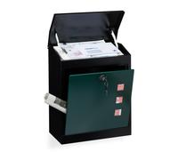 Relaxdays Cassetta Postale da Parete Grande, Acciaio, Lamina Anti-prelievo, Serratura, HxLxP: 53x43,5x26 cm, Nero Verde