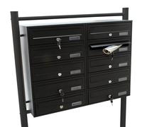 Wiltec Cassetta postale condominiale autoportante, 10 posti, nero, 945 x 270 x 1500 mm 2 moduli