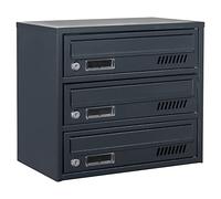 Cassetta postale condominiale con fissaggio a parete GLM 3 RAL 7016 | Antracita RAL 7016, 2 chiavi, formato A4, profondita 25 cm, 3 scomparti, installazione interna, aperatura 33 x 2 cm