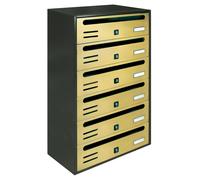 CASSETTA POSTALE CONDOMINIO ORIZZONT. MOD. CUBO COLOR GHISA E ORO 6 POSTI -C6RO