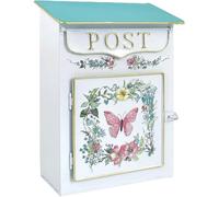 Cassetta Postale da Parete - Cassetta Postale Vintage da Esterno con Motivo a Farfalla per Decorazioni da Giardino in Stile Antico, Bianca, 12 x 9 x 5 Pollici