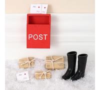 Cassetta postale elfo dispettoso, kit 10 pezzi | Festicy | Modello rosso in legno, 3 buste, 3 mazzetti di lettere legati, un paio di stivali e polvere bianca