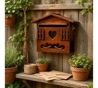 Cassetta Postale in Legno Intagliato Arredo Esterno Stile Rustico per Giardino