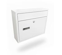 Relaxdays Cassetta Postale con targhetta, HLP: 31 x 36 x 10 cm, Impermeabile, 4 Chiavi, Formato Orizzontale, Bianco