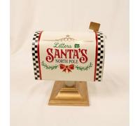 Cassetta Postale Natalizia Letters to Santa's North Pole, 25x25x14 cm | Base Dorata, Sportello Apribile, Decorazione Natalizia, Design a Scacchi, Per Lettere a Babbo Natale