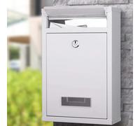 Bakaji Cassetta Postale da Parete in Acciaio Galvanizzato Buca Lettere per Posta da Esterno con Chiusura a Chiave (Bianco)