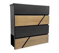 Cassetta Postale Relaxdays, Effetto Legno, con Scomparto per giornali, H: 37x37x11 cm, 4 Chiavi, Ferro, Antracite/Natur.