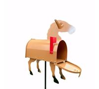 Cassetta postale rustica in ferro battuto in metallo con cavallino marrone, decorazione for giardino con prato e patio esterno con affascinante design da fattoria