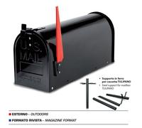 CASSETTA POSTALE TULIPANO 22X17X48 HxLxP TECHNOMAX TUL NERO - Con supporto