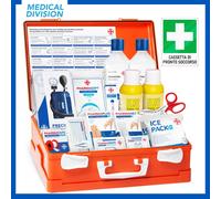 AIESI® Cassetta medica di pronto soccorso ALLEGATO 1 CON SFIGMOMANOMETRO per aziende più 3 dipendenti, Conforme DM388/DL81, Made in Italy