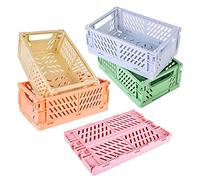Cassette Plastica Pieghevoli,Cassetta Pieghevole, 5 Pezzi Mini Cestini in Plastica per Mensola per la Casa, la Cucina,Aula Camera da Letto, Bagno, Ufficio (15 x 10 x 5,8 cm)