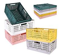 Cassette Plastica Pieghevoli, Cassetta Pieghevole, 5 Pezzi Mini Cestini in Plastica per Mensola per la Casa, la Cucina, Aula Camera da Letto, Bagno, Ufficio (30.5 x 20.5 x 12.5 cm)
